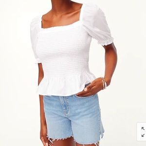 NWOT Express - Puff Sleeve Smocked Top in white